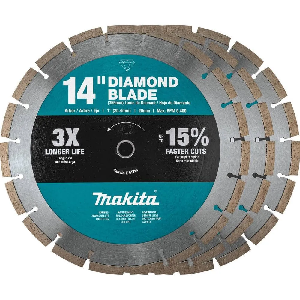 Makita 14 in. Segmented Rim Diamond Blade for General Purpose (3-Pack) B-69646