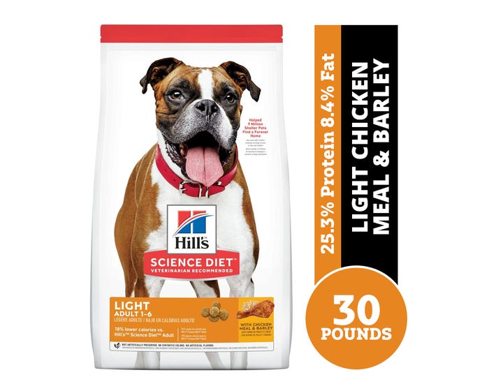 Hills Science Diet Chicken Meal  Barley Light Adult Dry Dog Food， 30 lb. Bag