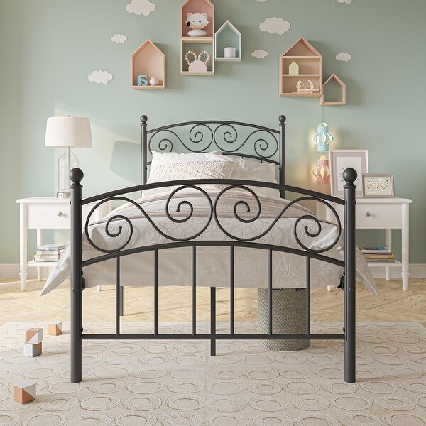 Metal Twin Size Platform Bed Frame with Headboard and Footboard， No Box Spring Needed， Spacious Under-Bed Space