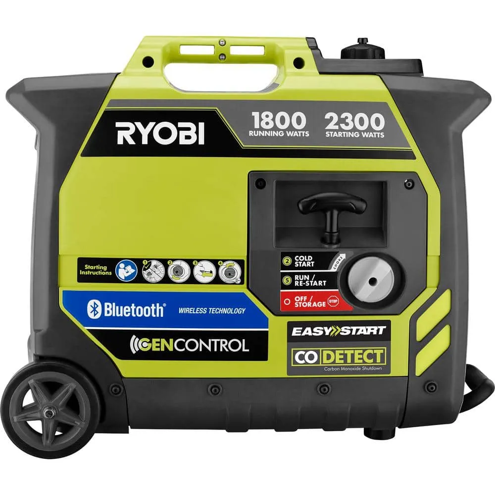 RYOBI 2,300-Watt Recoil Start Bluetooth Super Quiet Gasoline Powered Digital Inverter Generator with CO Shutdown Sensor RYi2322