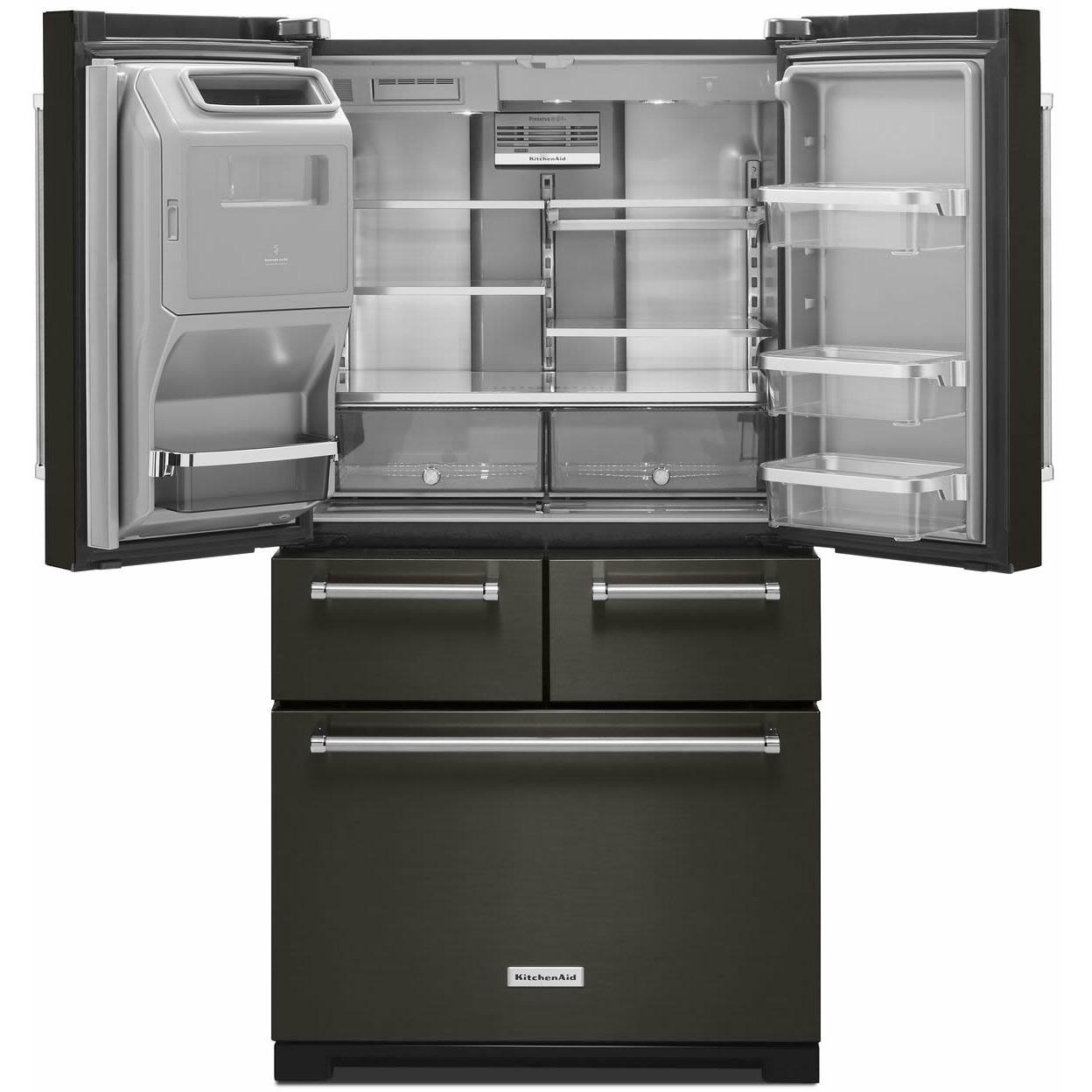 KitchenAid 36-inch, 25.8 cu. ft. French 5-Door Refrigerator with Ice and Water KRMF706EBS