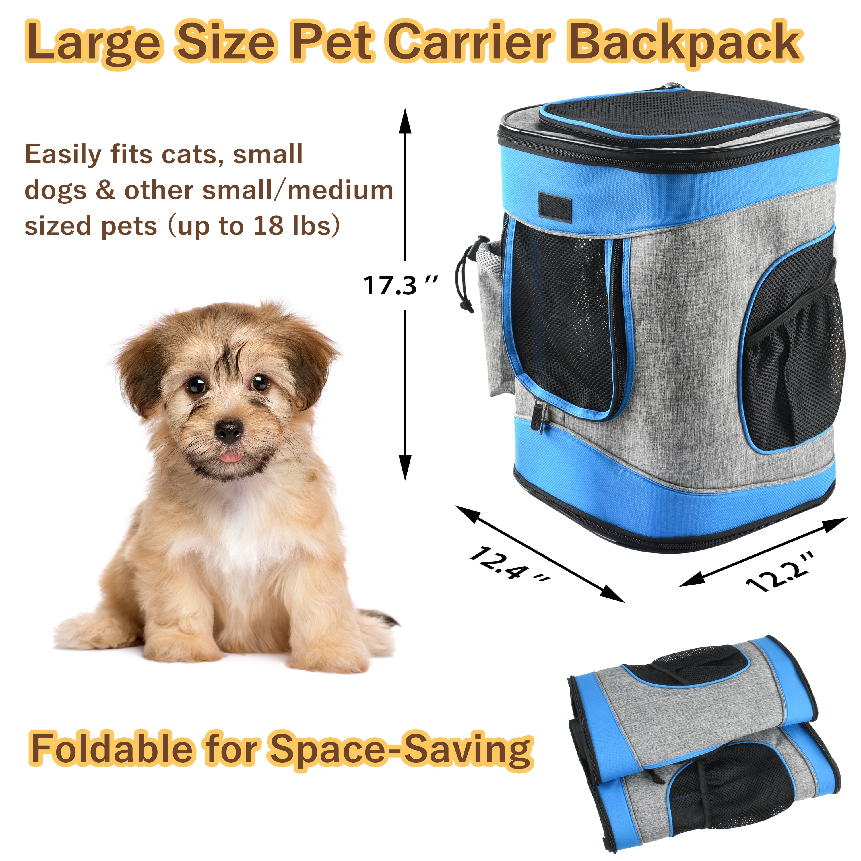 Tirrinia Pet Carrier Backpack for Dogs and Cats up to 15 LBS Comfort Dog Cat Carrier Travel Bag Breathable for Hiking， Walking， Cycling and Outdoor Use 16