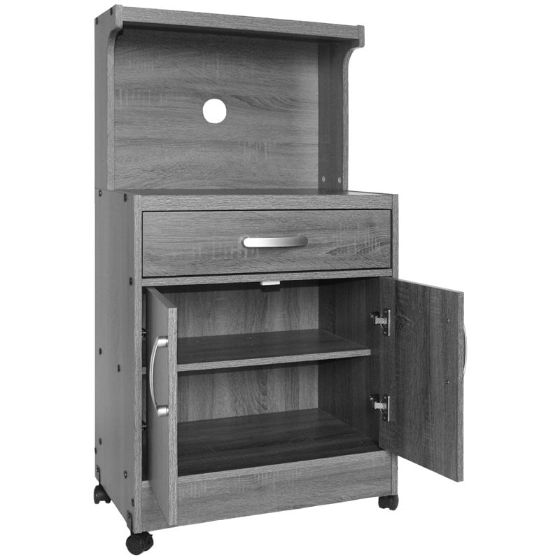 Pemberly Row Modern Kitchen Wooden Microwave Cart in Gray