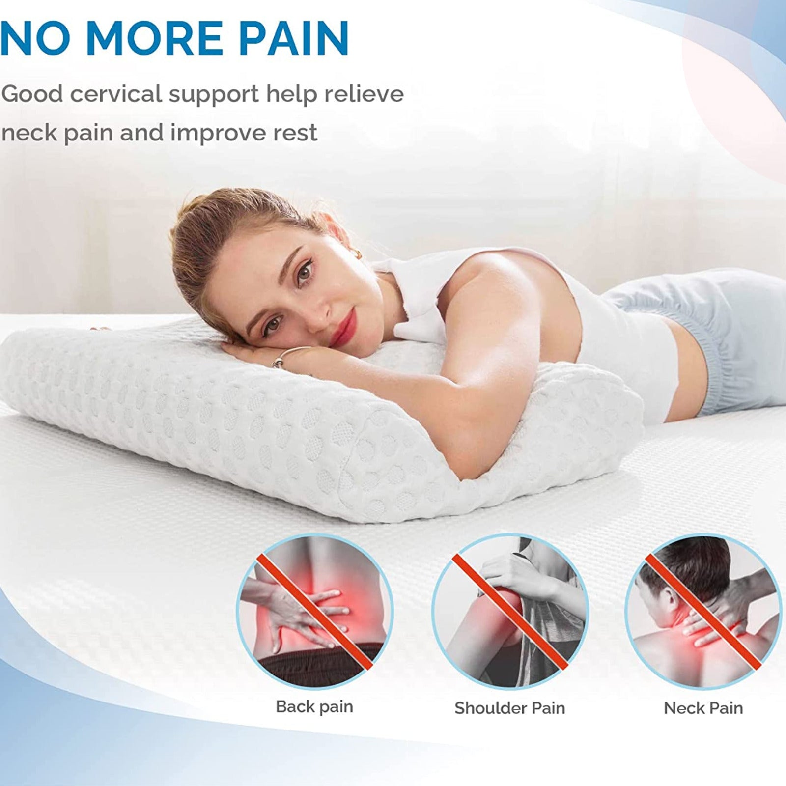 Orthopedic Contour Memory Foam Pillow Cervical Bed Pillow for Pain Relief  White