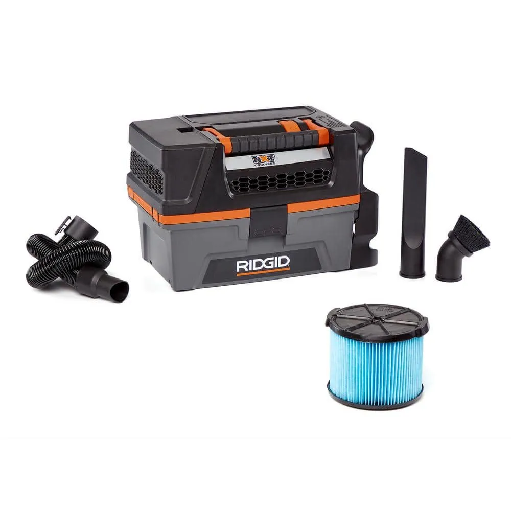RIDGID 3 Gallon 18-Volt Cordless Handheld NXT Wet/Dry Shop Vacuum (Tool Only) with Filter, Expandable Hose and Accessories HD0318