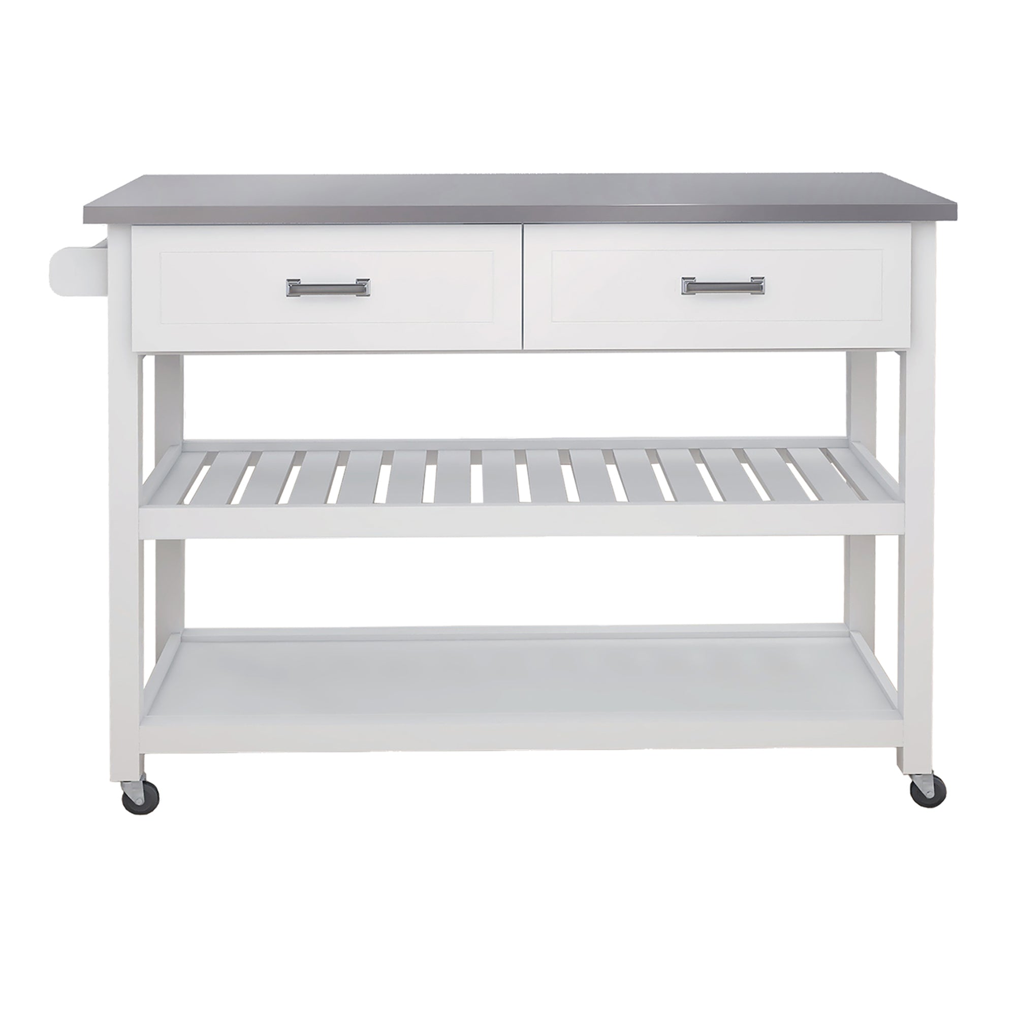 Storage Kitchen Islands on Wheels， BTMWAY Stainless Steel Table Top Kitchen Island Cart with Storage Drawers/Shelf/Towel Bar， Rolling Kitchen Trolley Utility Cart Microwave Cabinets， A5782