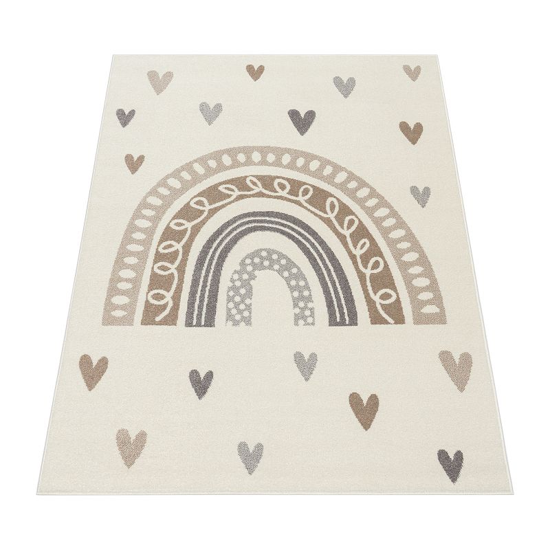 Kids Rug with Rainbow and Hearts for Nursery in Pastel Colors