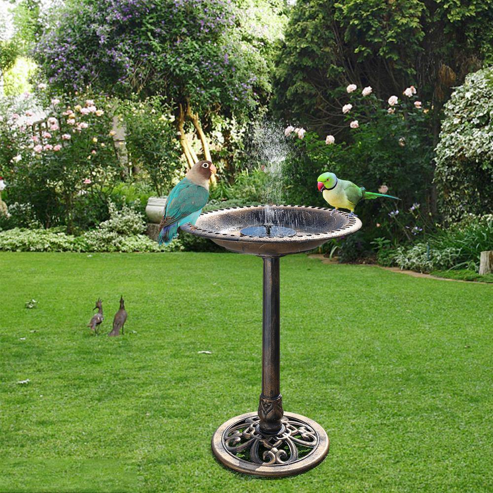 VINGLI 28 in. Antique Copper Bird Bath with Solar Fountain Resin Pedestal Birdbaths Vintage Garden Decor HDG26001752