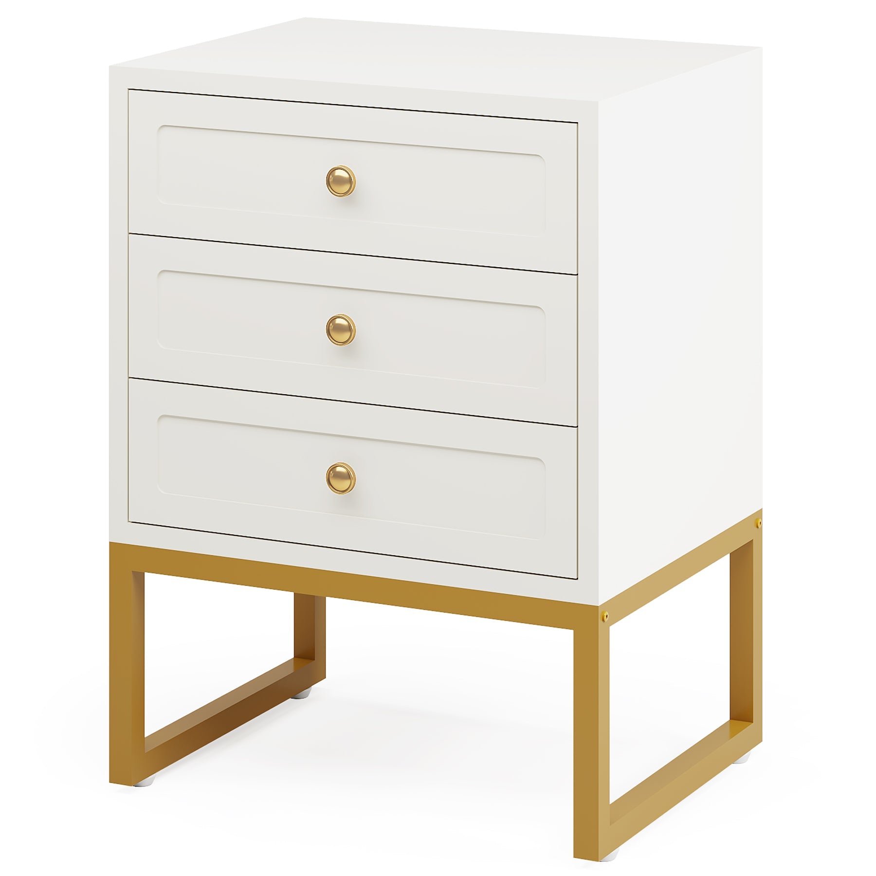 3-Drawer Nightstand, Modern Bedside End Table with with Metal Legs