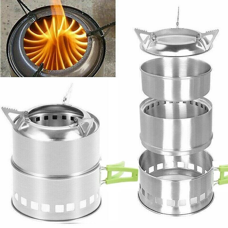 Camping Stove Camp Wood Stove Portable Foldable Stainless Steel Burning Backpacking Stove for Outdoor Hiking Picnic BBQ  With  an Folding Plastic Handle and Carrying Bag