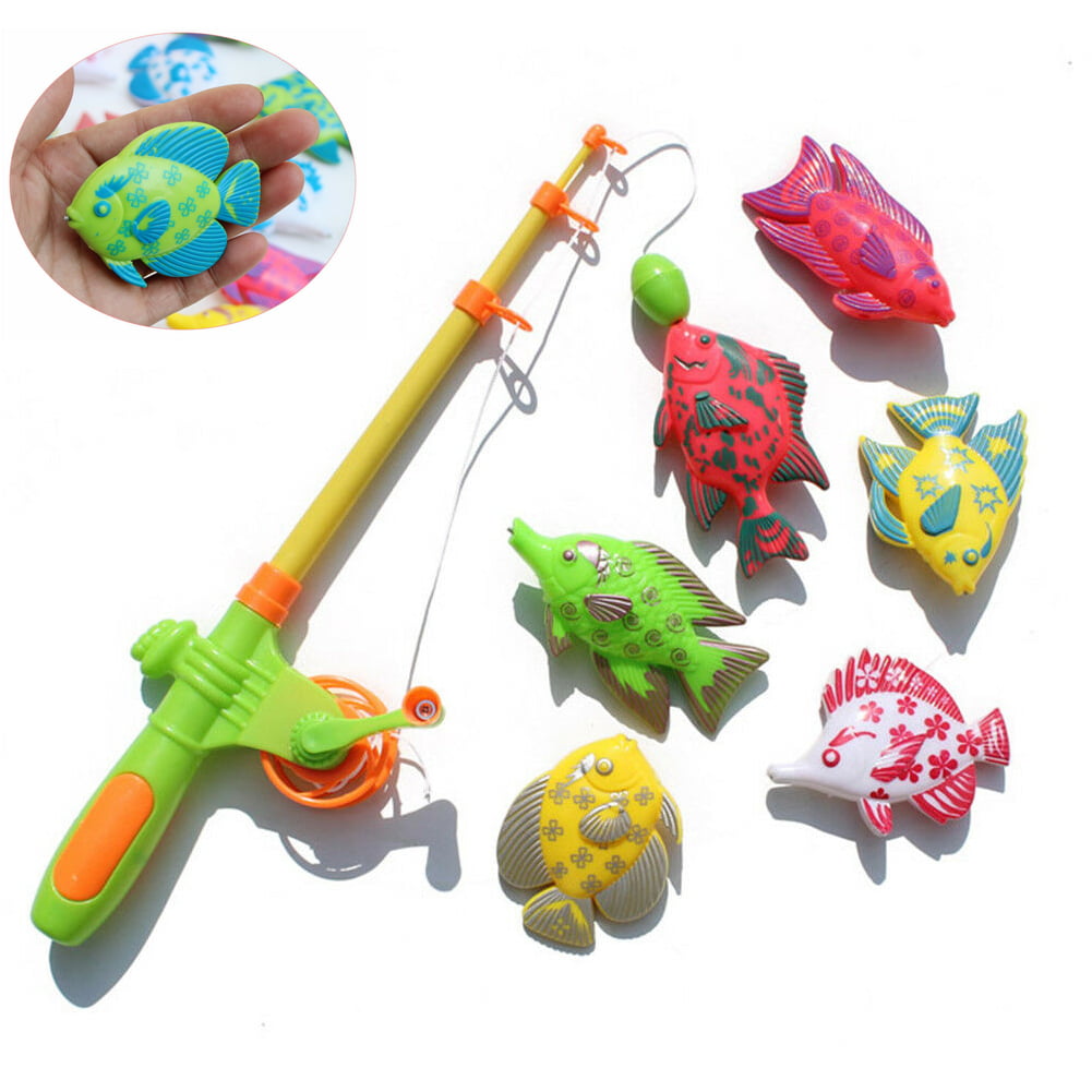 7 Pieces Magnetic Fishing Fish Rod Model Game Fun Toy Kid Children Baby Bath Time Gift Fishing Toys