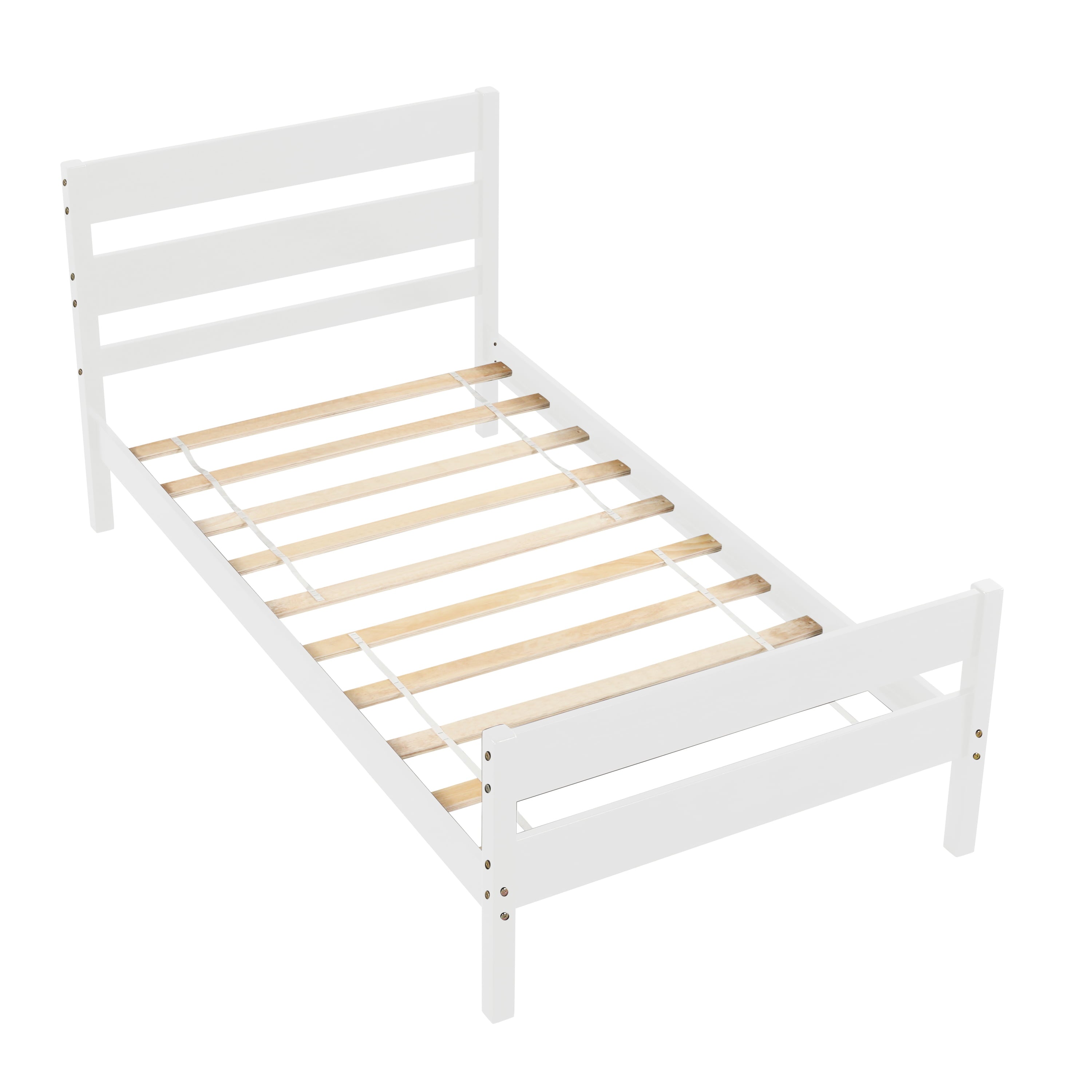 BTMWAY Wood Twin Bed Frame for Kids Adults, Solid Wood Platform Bed Frame with Headboard and Footboard, Modern Twin Size Bed Frame with Wooden Slats Support, No Box Spring Needed, White