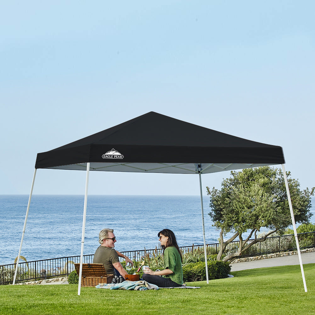 EAGLE PEAK 10' x 10' Slant Leg Pop-up Canopy Tent Easy One Person Setup Instant Outdoor Canopy Folding Shelter with 64 Square Feet of Shade (Black)