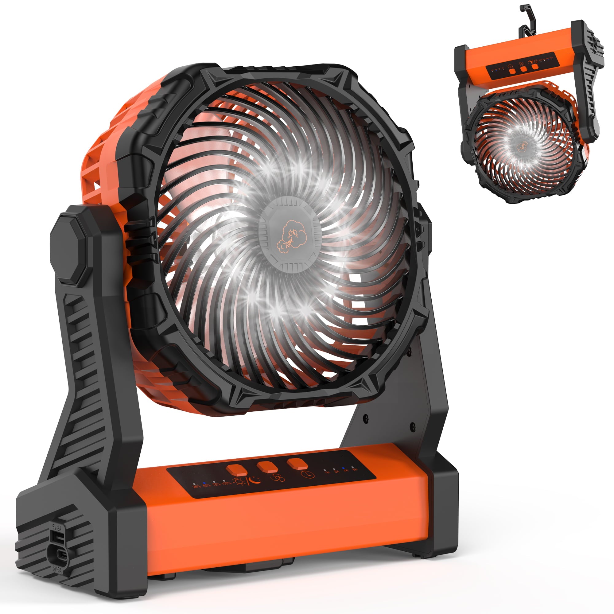 Panergy Camping Fan with LED Lantern, 10000mAh Rechargeable Battery Operated, Outdoor Tent Fan with Light & Hook, 270° Pivot, 3 Speeds, Portable Fan for Camping, Fishing, Power Outage, Hurricane