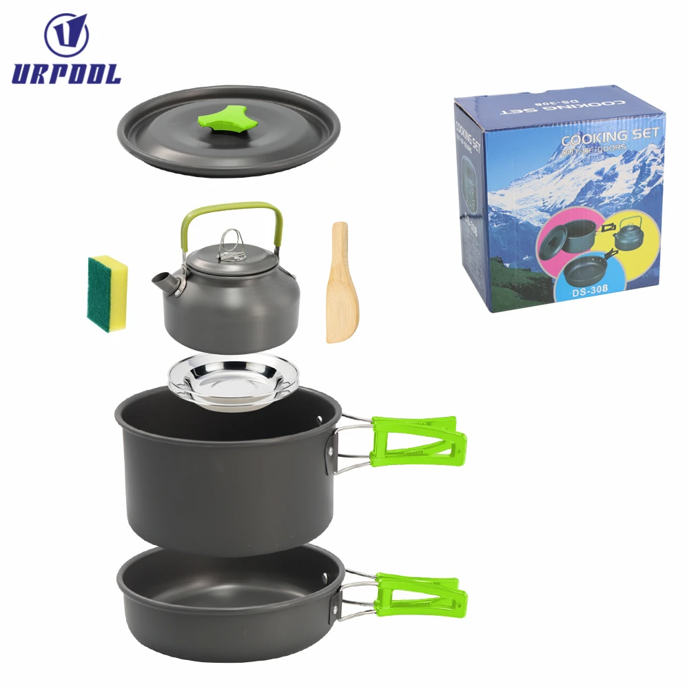 Portable camping cookware set Folding Cookset Campfire cooking Pans Set Equipment Lightweight Pots Pans with Mesh Bag