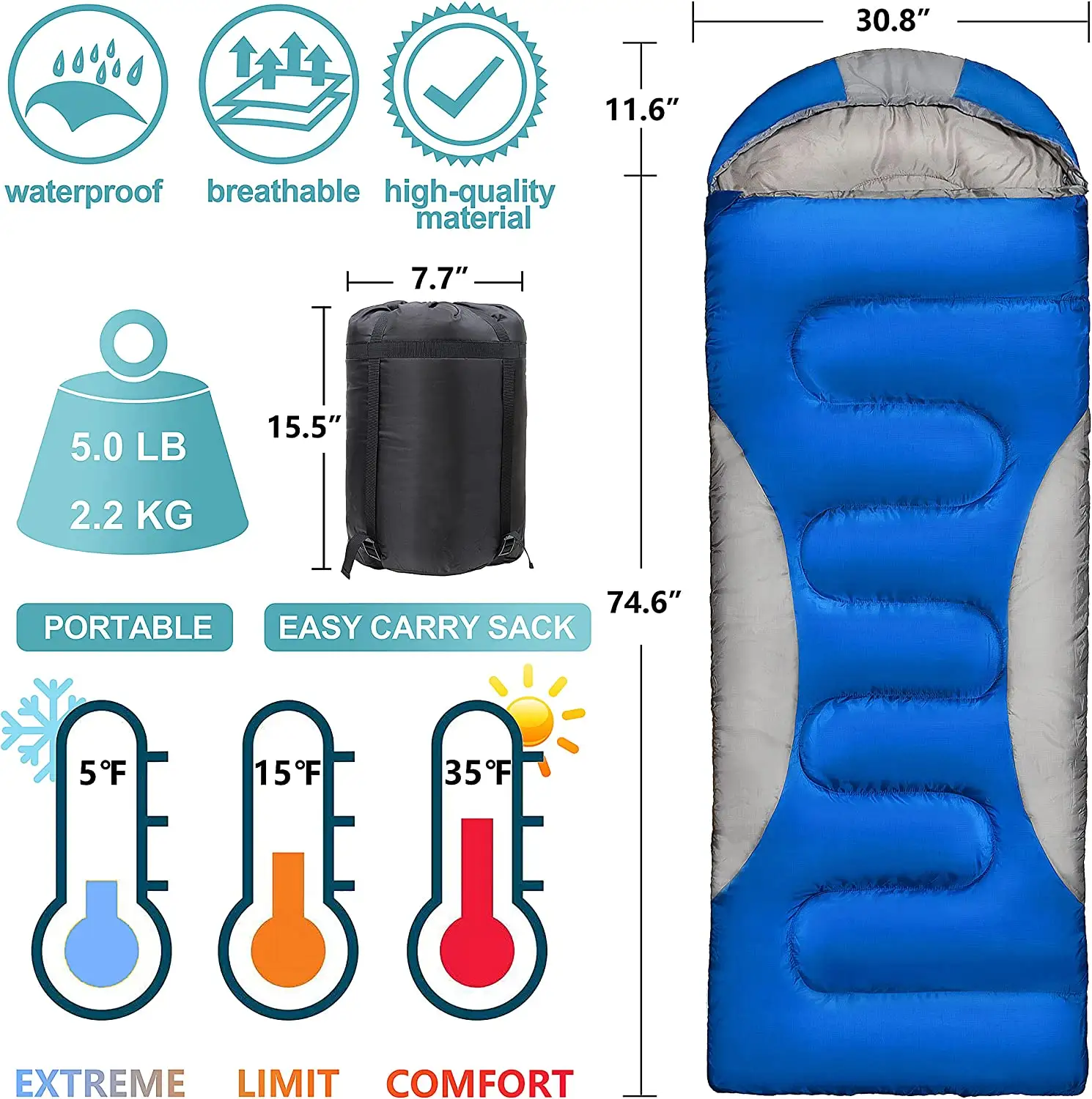 Comfortable Lightweight Camping Car 400gsm Sleeping Bag For Travel For Snow
