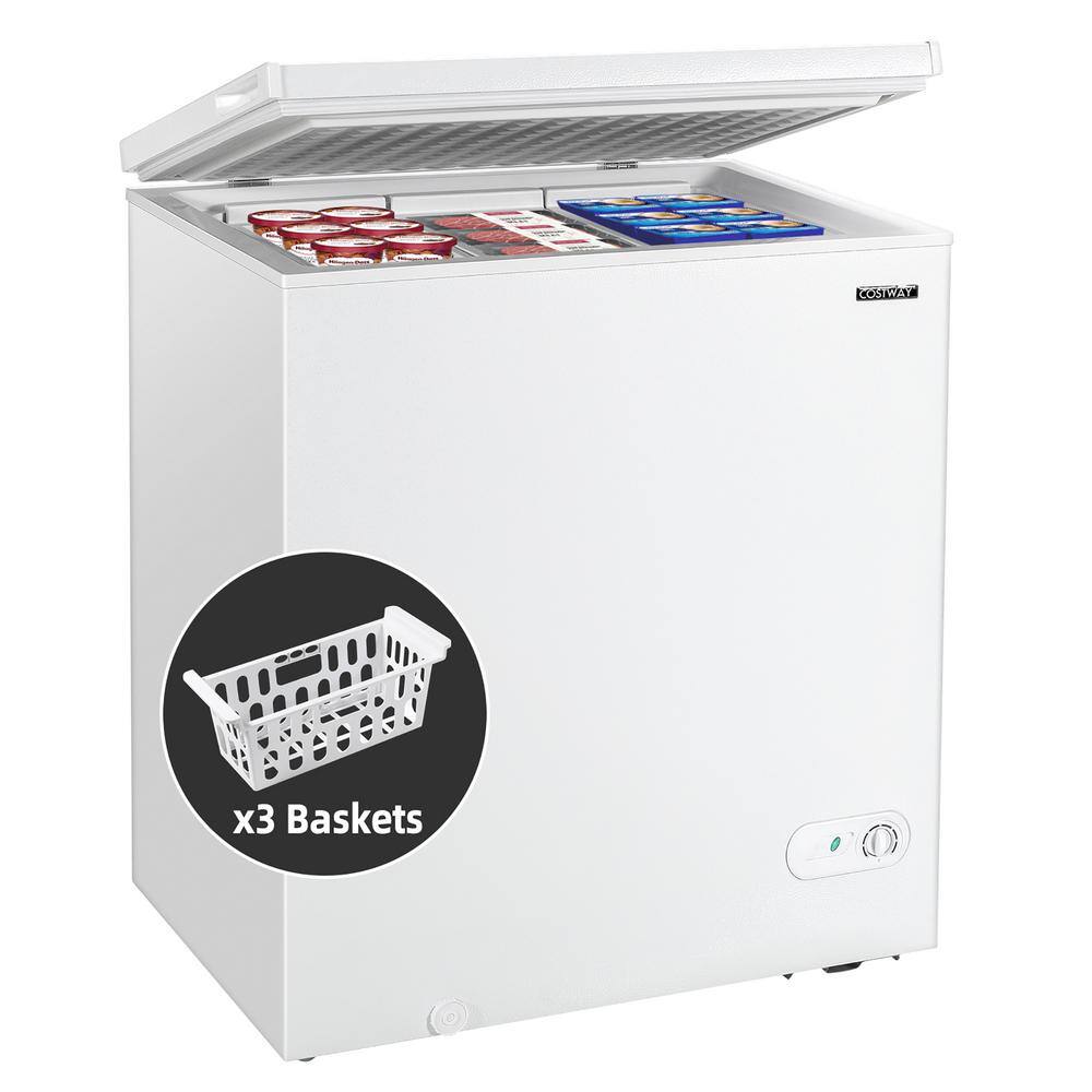Costway Chest Freezer 5.2 cu. ft. Top Freezer Built-In and Standard Refrigerator with Upright Single Door and 3-Baskets in White FP10052WL-WH