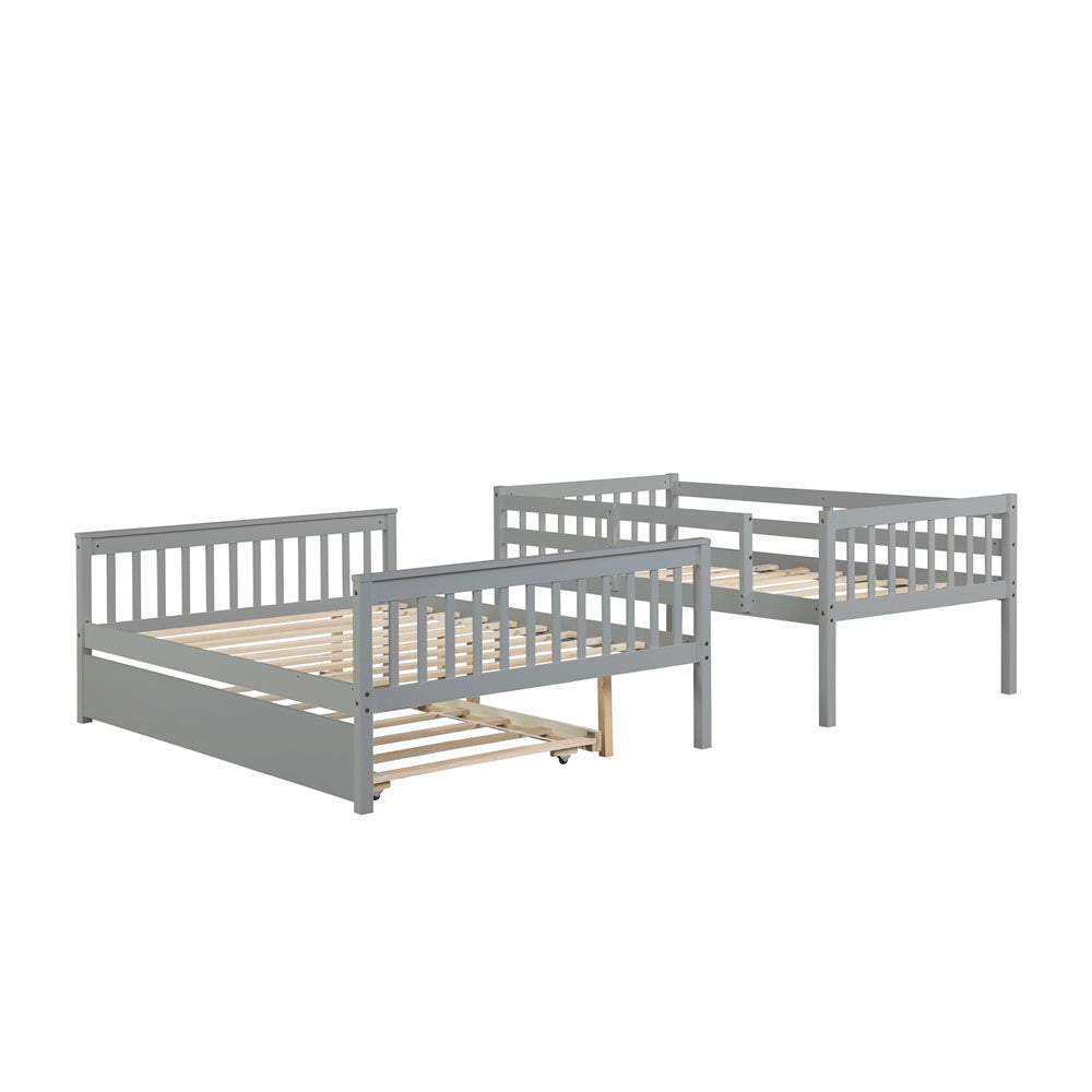 Vanelc Twin Over Full Bunk Bed with Trundle, Pine Wood Frame and Ladder with Guard Rails for Teens, Boys, Girls, Gray