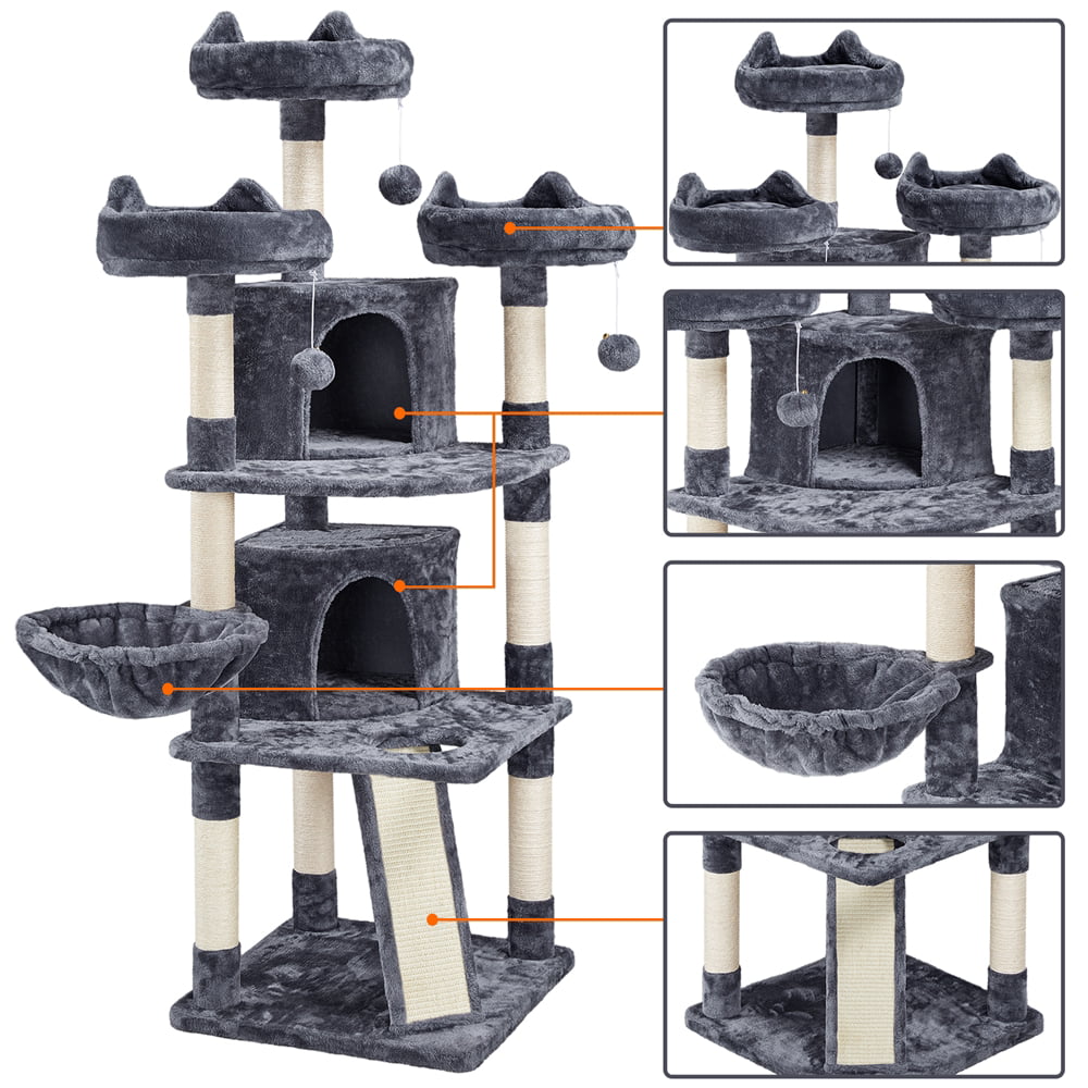 Topeakmart 69'' Large Cat Tree Tower with 2 Condos and Scratching Post， Dark Gray