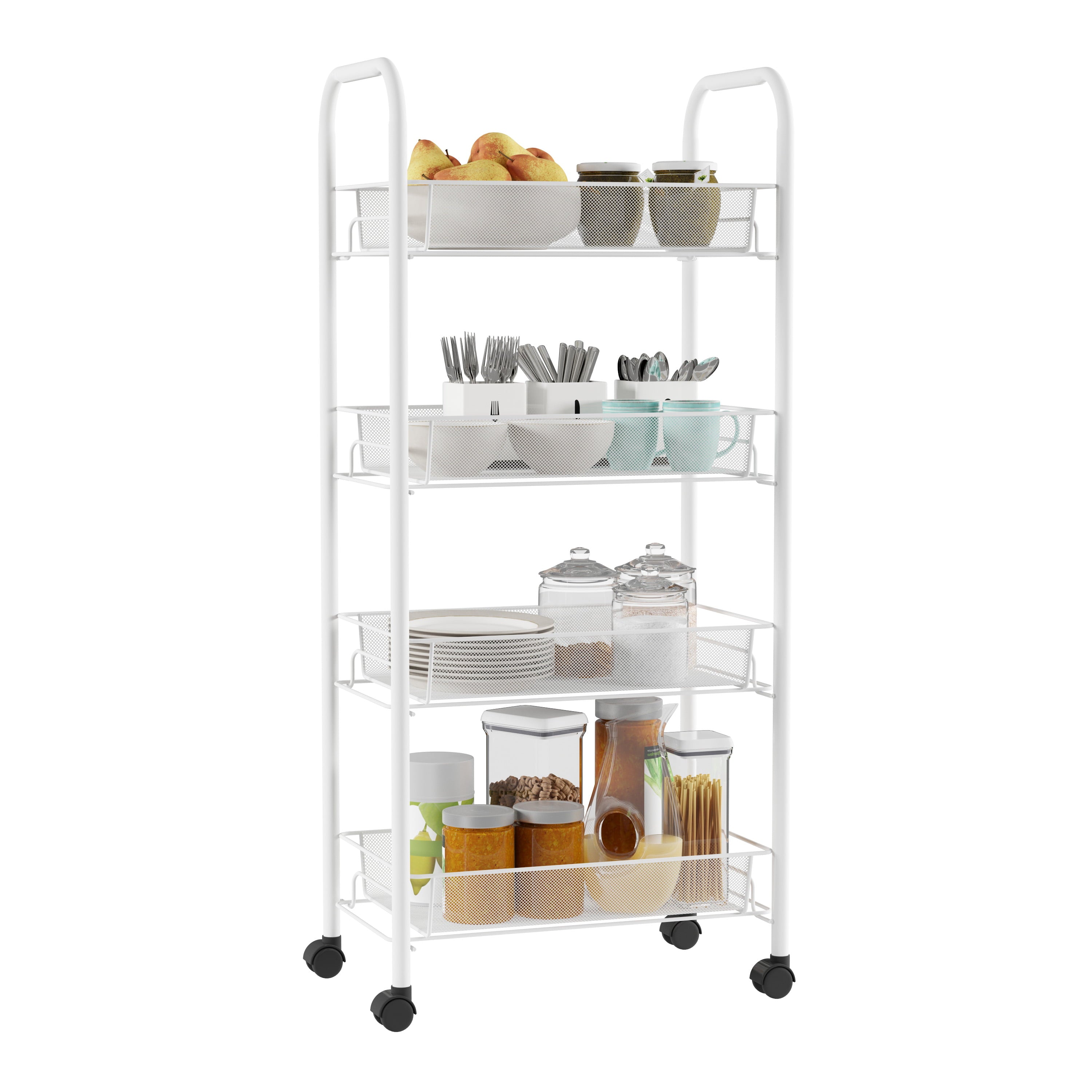 Lavish Home Narrow 4-Tier Rolling Cart for Home and Office Storage (White)