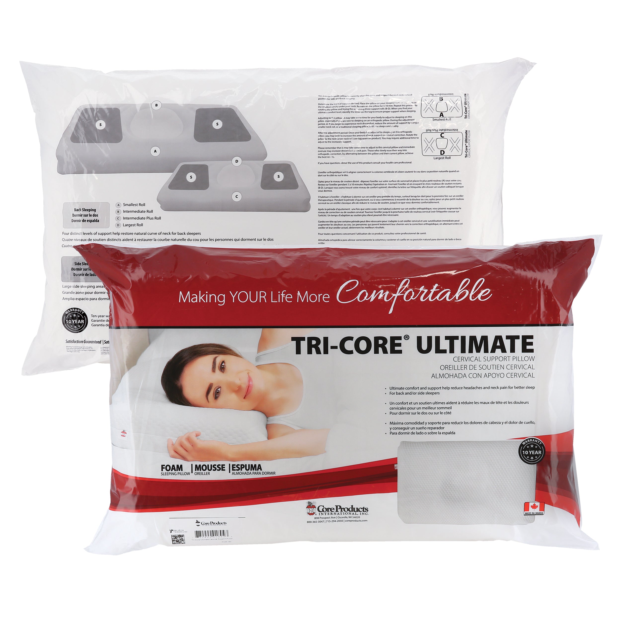 Core Products Tri-Core Ultimate Cervical Contour Foam Pillow- Firm, Full Size