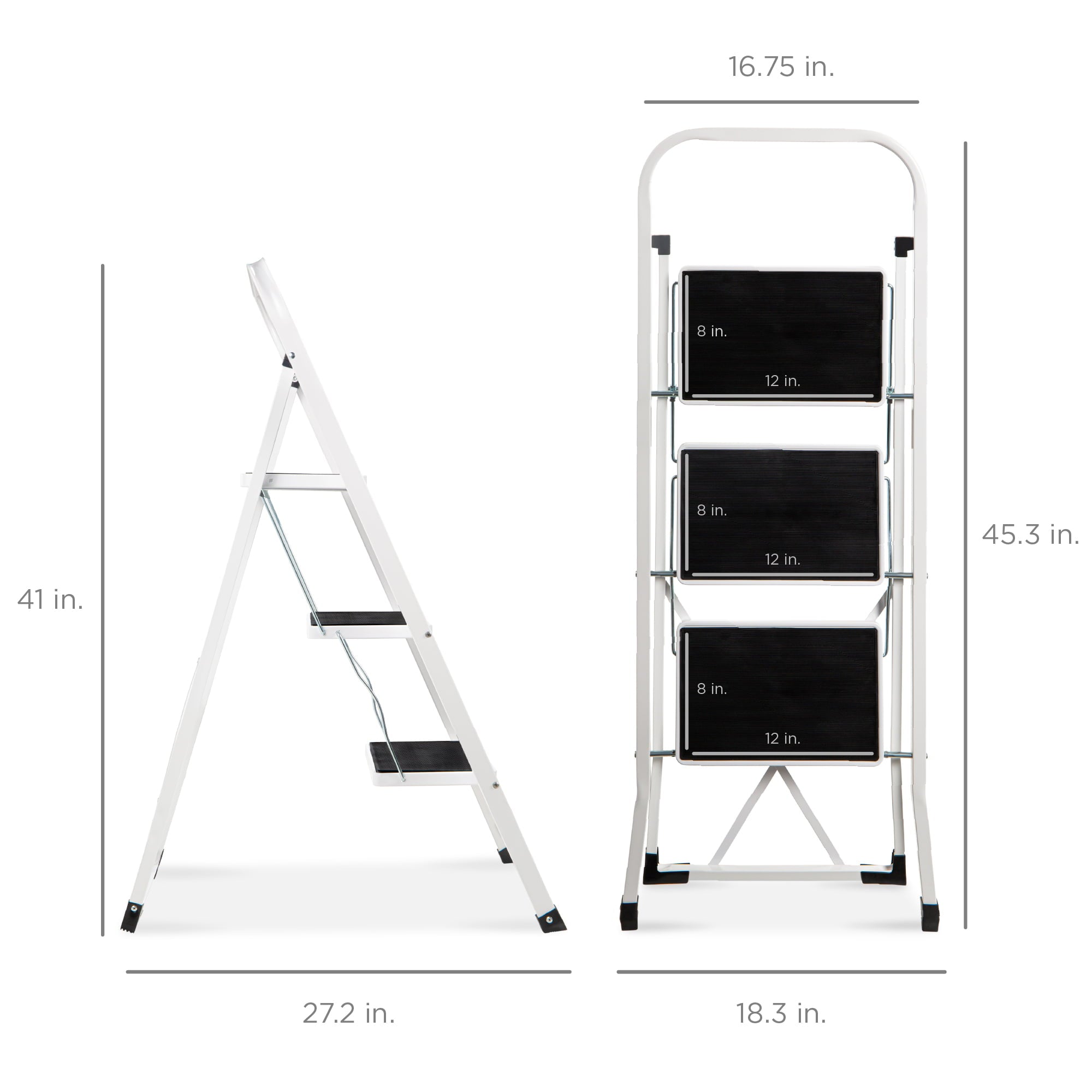 Best Choice Products 3-Step Steel Ladder, Folding Portable Step Stool w/ Non-Slip Feet, Rubber Pads, 330lb Capacity