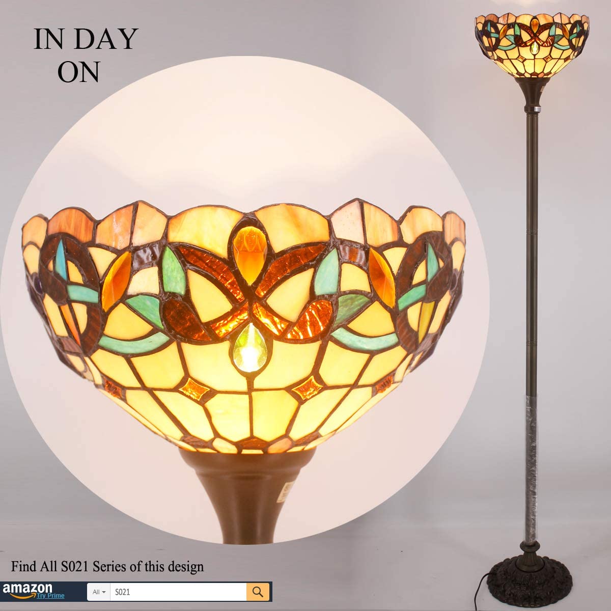 BBNBDMZ  Floor Lamp Serenity Victorian Stained Glass Light 12X12X66 Inches Pole Torchiere Standing Corner Torch Uplight Decor Bedroom Living Room  Office S021 Series