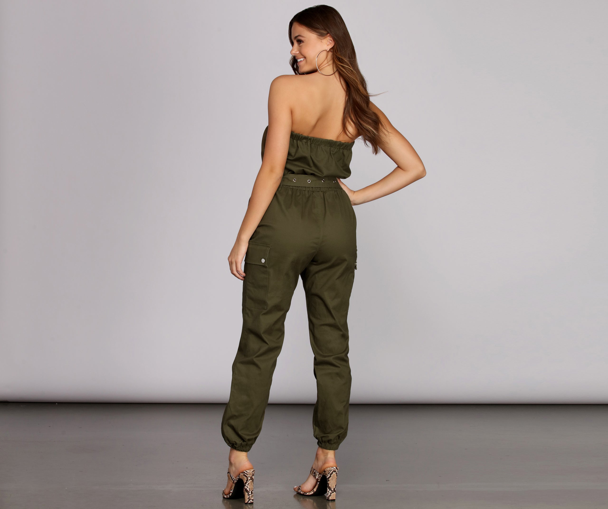 Bold And Belted Strapless Jumpsuit