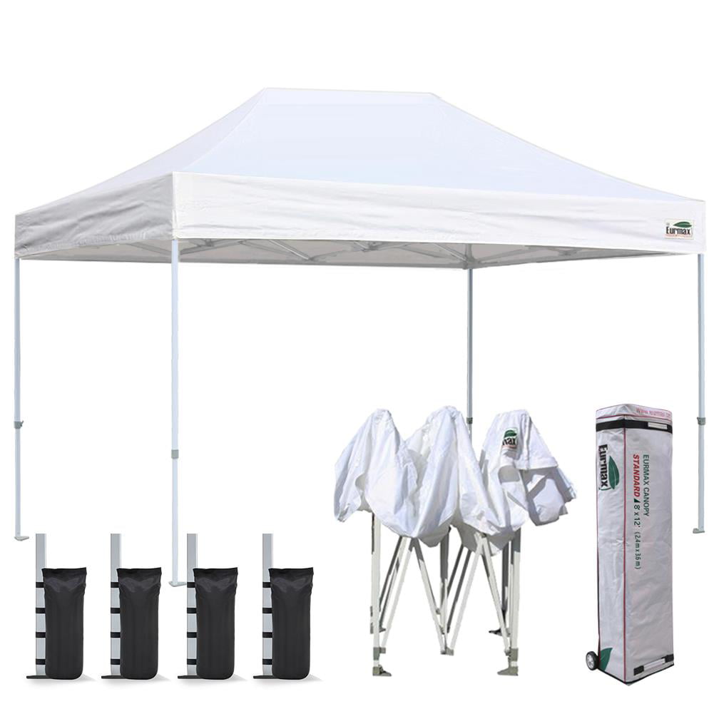 Eurmax 8x12 Ez Pop up Canopy Tent White Commercial Tent（60LBS,8x12FT）