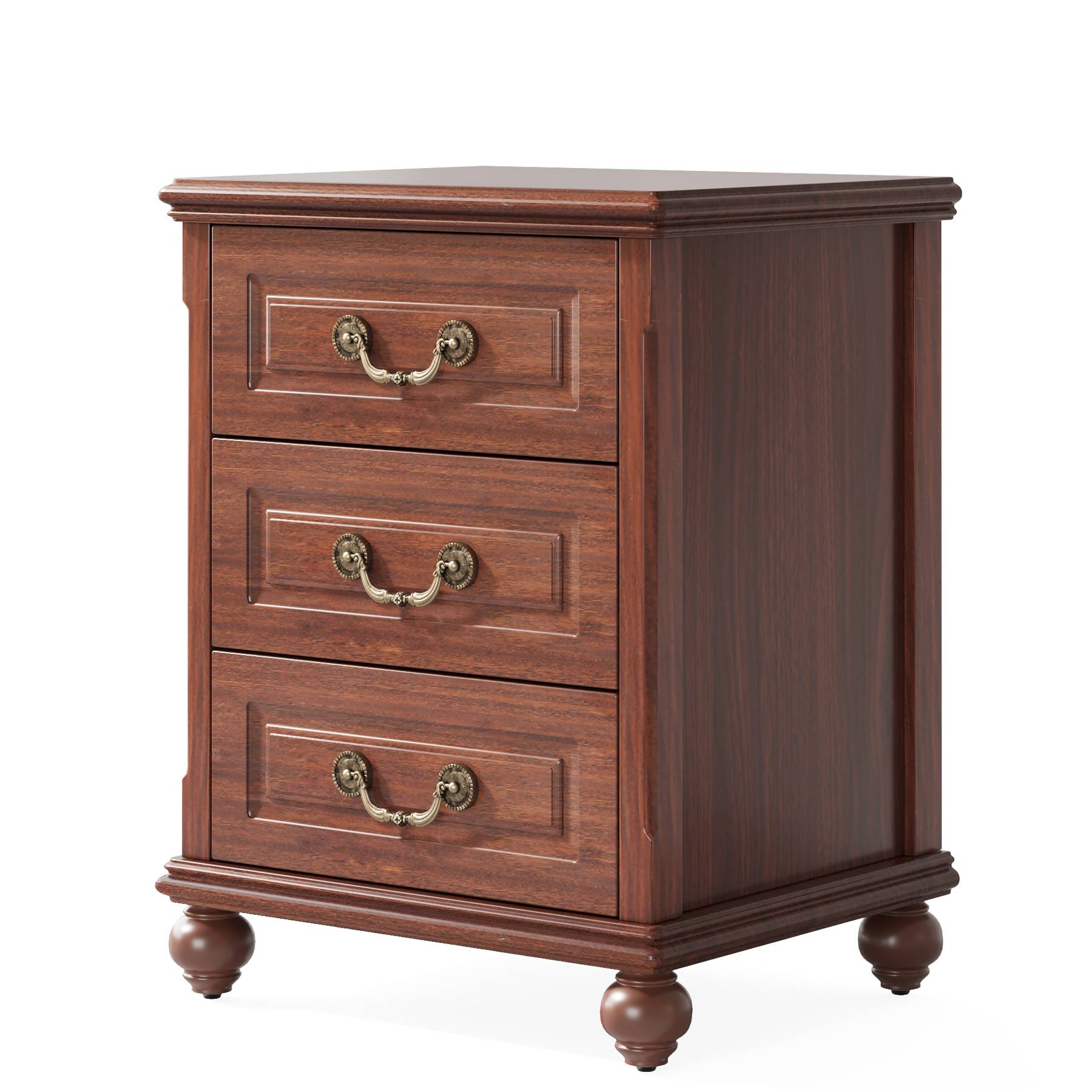 Wood Nightstand, Traditional Bedside Table End Table with 3 Drawers