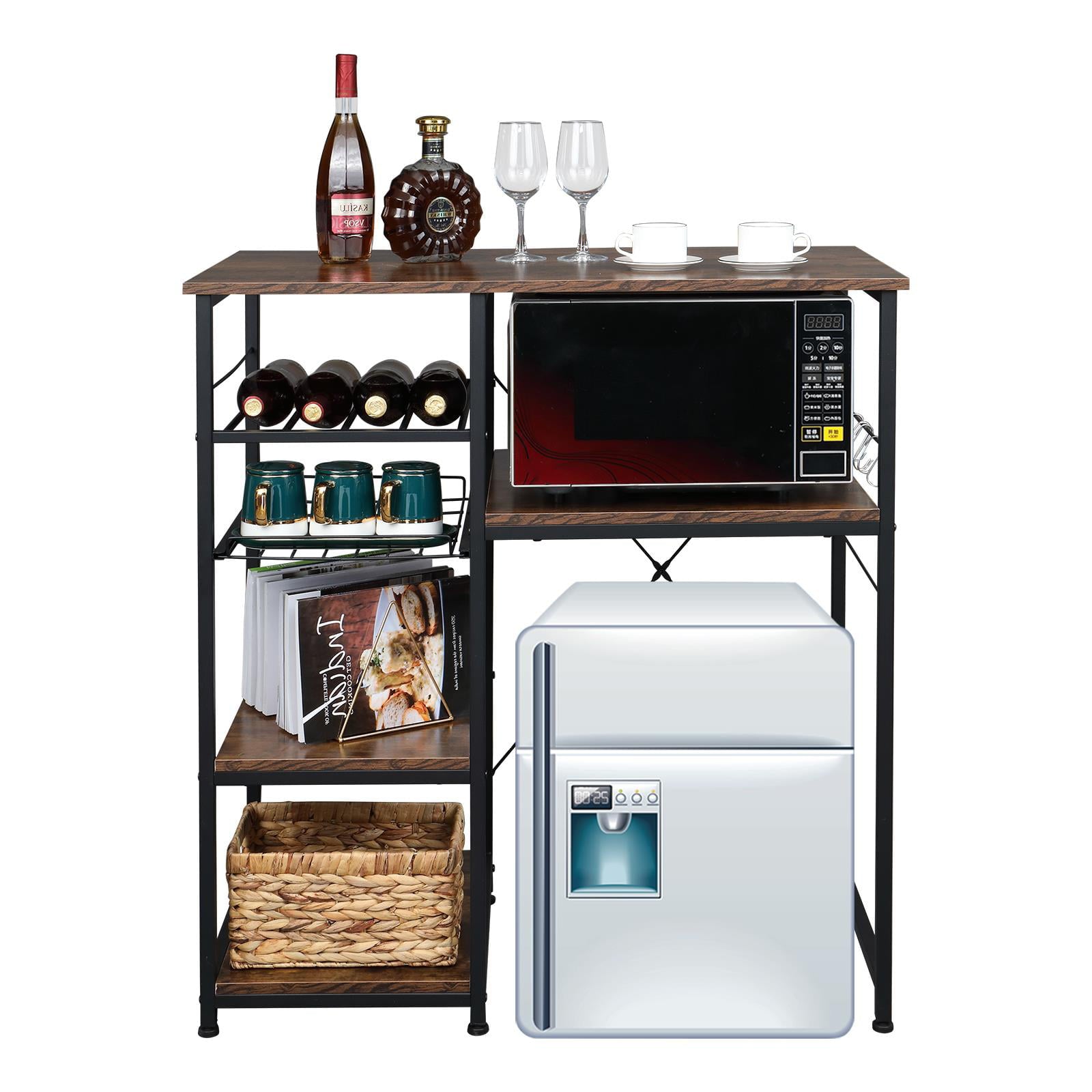 Ktaxon 5-Tier Kitchen Baker's Rack， Industrial Microwave Oven Stand Fit Mini Fridge， Bar Cart， Kitchen Utility Cart Storage Shelf Organizer with Big Drawer and Wine Rack/Drain Basket