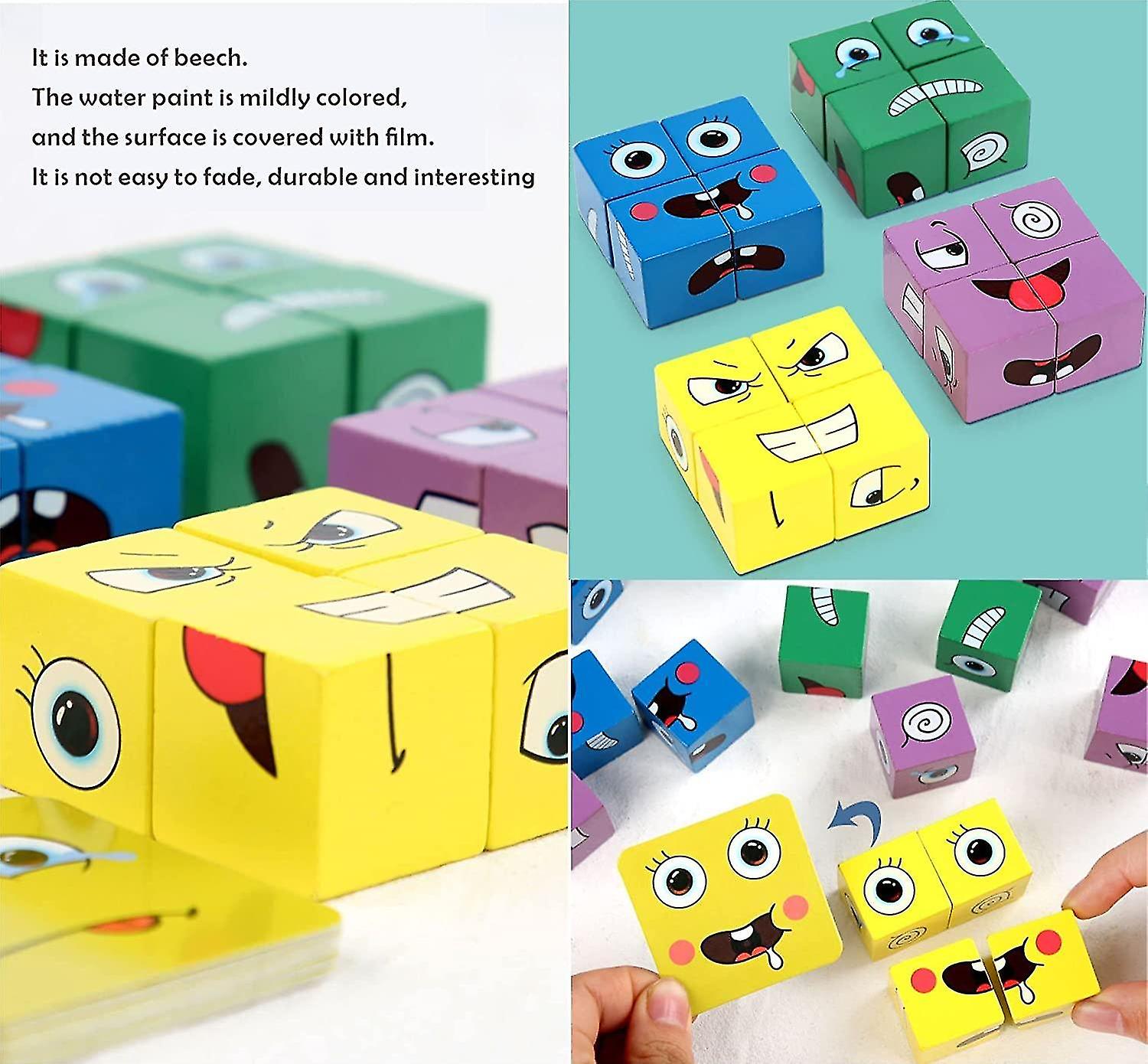 Born Pretty Veeki Face Change Cube Game Wooden Expressions Matching Block Puzzles Building Games Toys For Kids