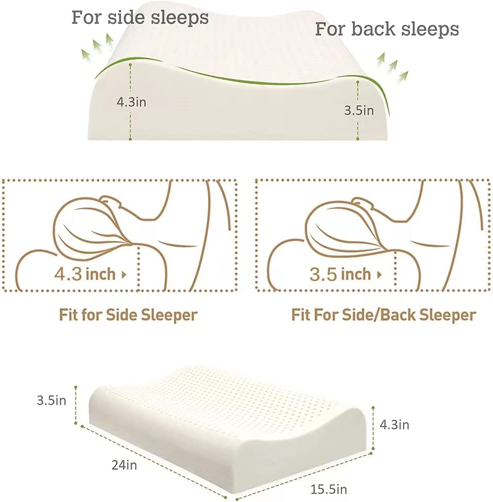 Natural Talalay Latex Foam Pillow, Cervical Pillow for Neck Pain, Contour Pillow, Pillow for Neck and Shoulder Pain, Neck Pain Pillow, Side Sleeper Pillow for Shoulder Pain, Side Sleeping Pillow