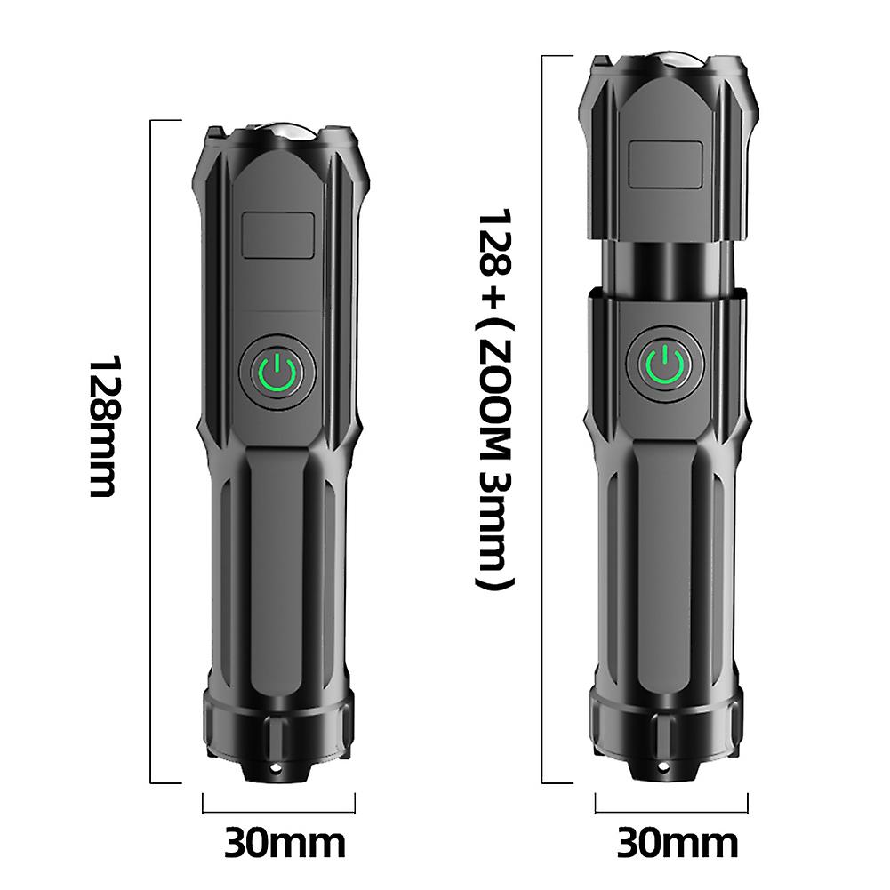 Usb Rechargeable Strong Light Flashlight For Family Outdoor Camping Portable Waterproof Led Flashlight Black