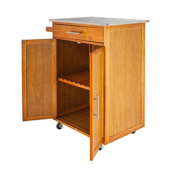 Wulawindy Moveable Kitchen Cart with Stainless Steel Table Top and One Drawer and One Cabinet Sapele