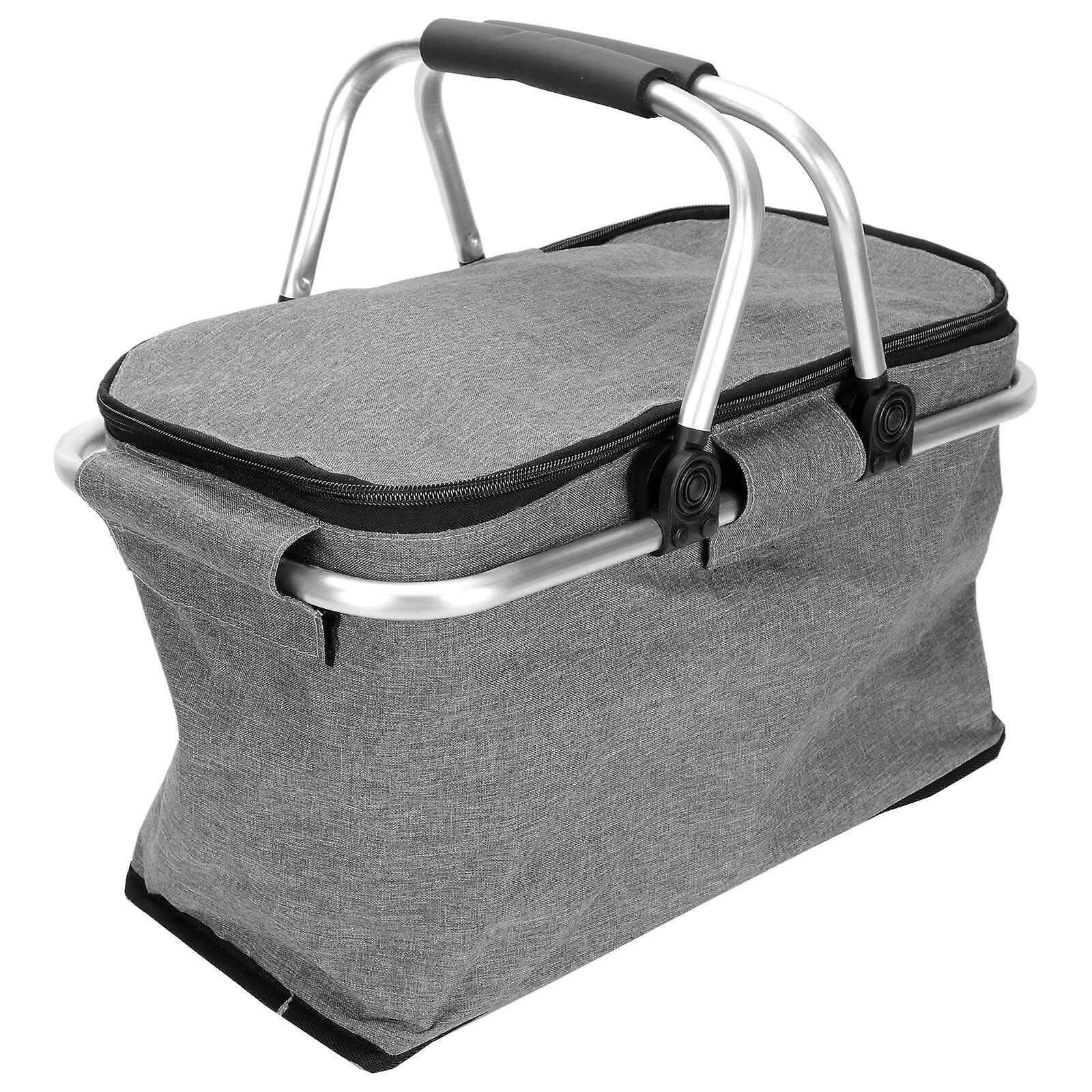 1pc Insulated Picnic Basket Portable Cooler Picnic Bag With Aluminium Handle