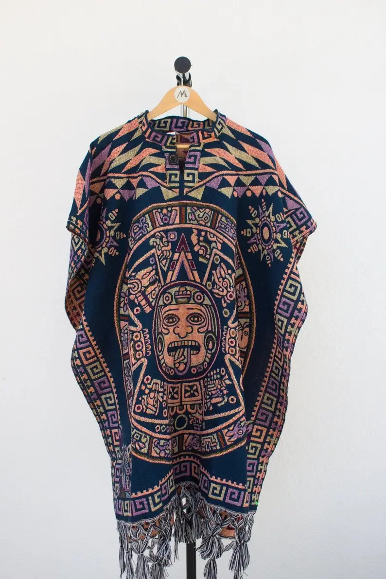 Ethnic Style Abstract Face Geometric Printed Cloak