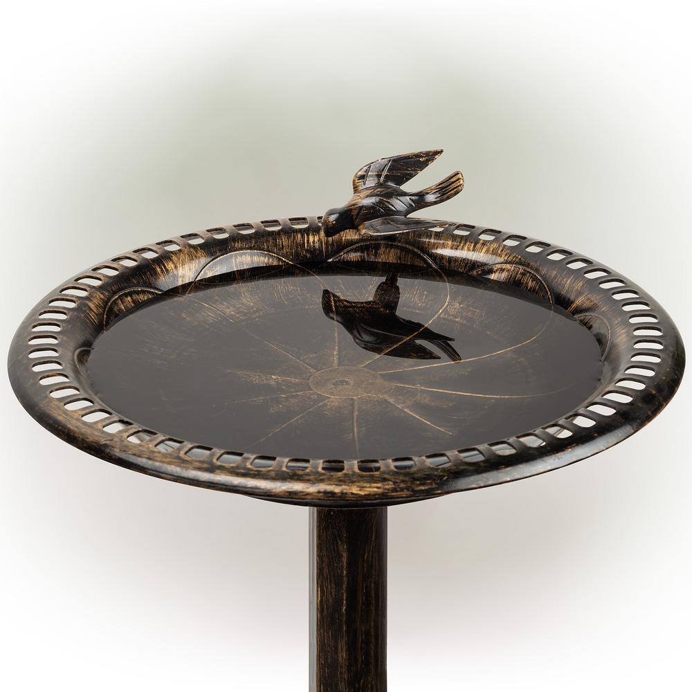 Alpine Corporation 27 in. Tall Outdoor Antique Style Bronze Birdbath Bowl with Bird Figurine TEC294BZ