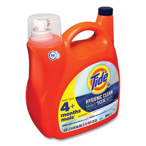 Procter and Gamble Tide Hygienic Clean Heavy 10x Duty Liquid Laundry Detergent， Original Scent， 146 oz Pour Bottle， 4/Carton (09453)