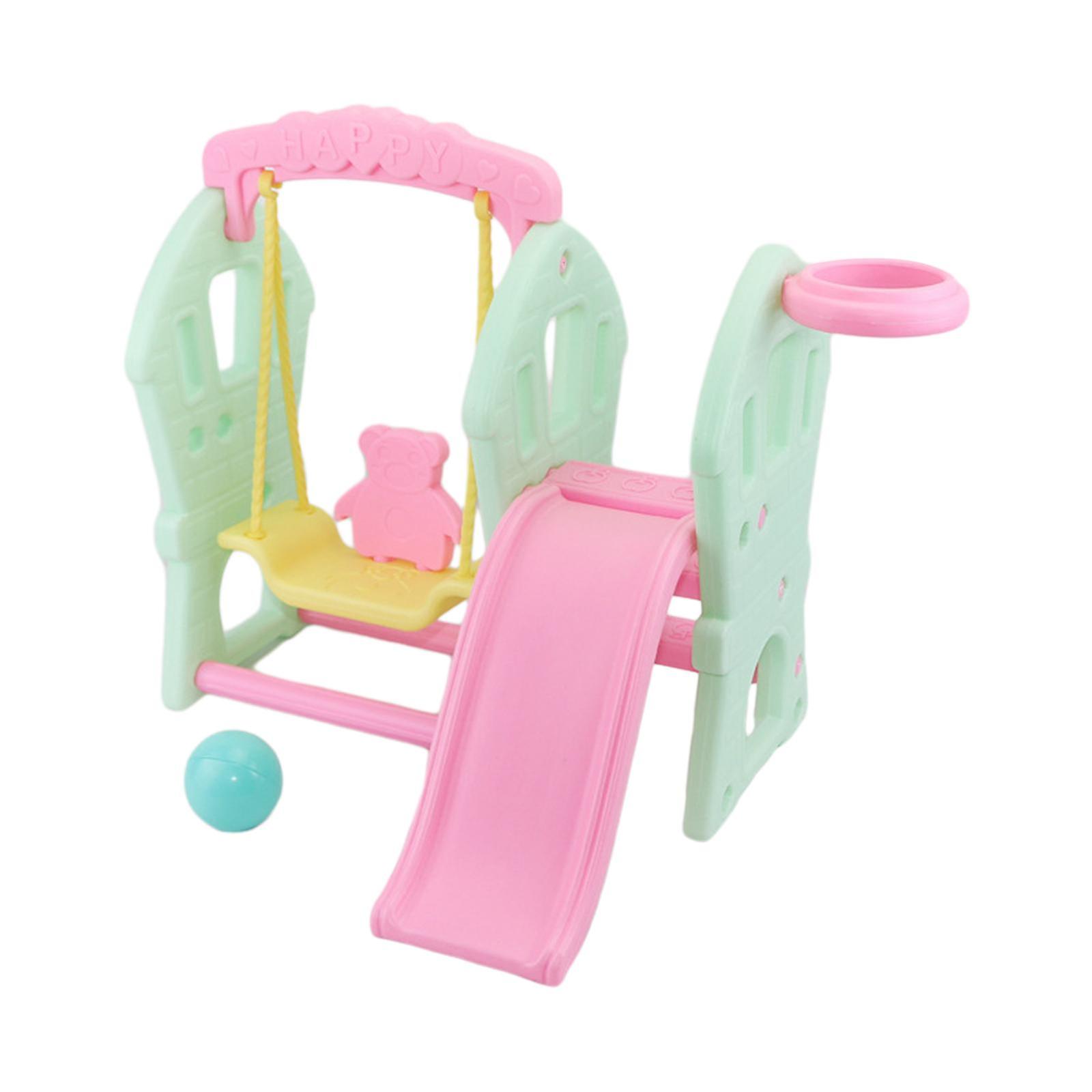 Kids Doll Swing Toys Dollhouse Play Slide And Swing Set With Basketball Hoop