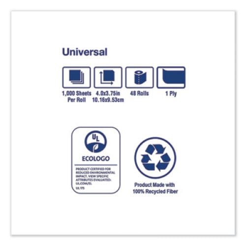 Tork Universal Bath Tissue， Septic Safe， 1-Ply， White， 1000 Sheets/Roll， 48 Rolls/Carton (TS1639S)