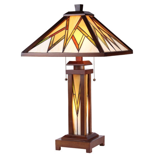  Style Mission Design Double Lit 2+1-light Dark Walnut Table Lamp