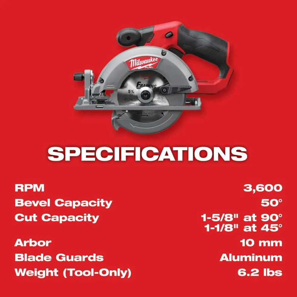 Milwaukee M12 FUEL 12V Lithium-Ion Brushless Cordless 5-3/8 in. Circular Saw (Tool-Only) w/ 16T Carbide-Tipped Metal Saw Blade 2530-20