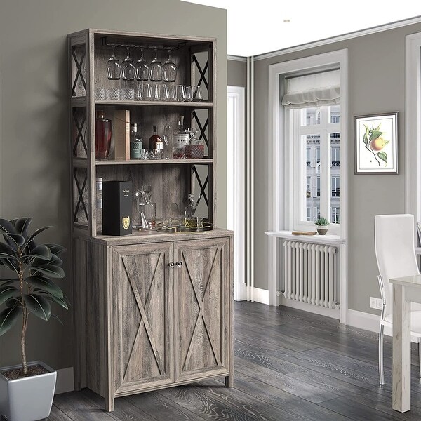 Bar Cabinet for Liquor and Glasses Dining Kitchen Cabinet with Wine Rack