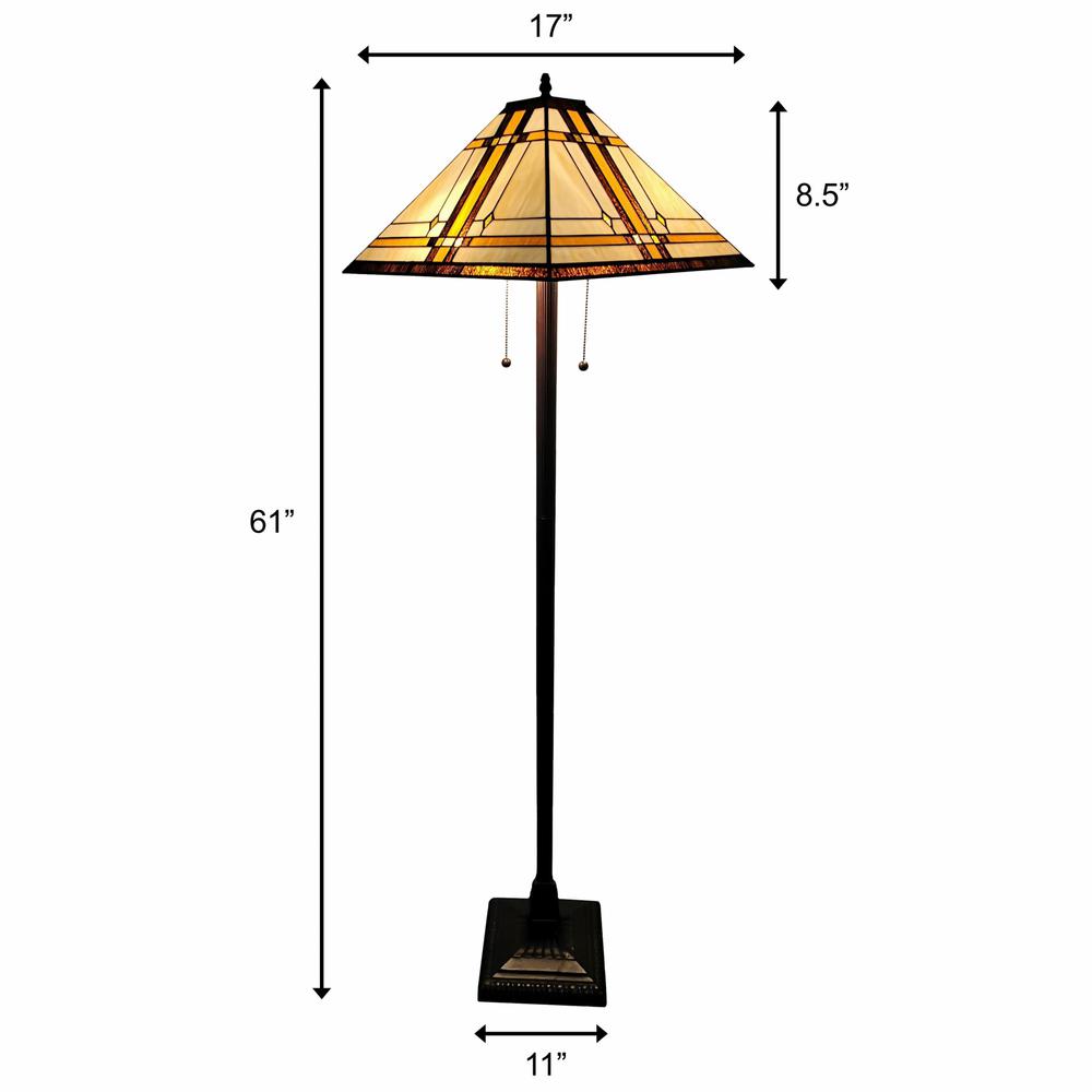 HomeRoots 478077 62 in. Two Lights Traditional Shaped Floor Lamp with Brown & White Stained Glass Cone Shade&#44; Brown
