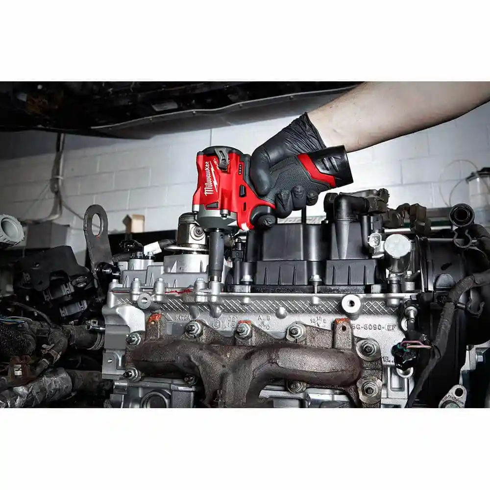 Milwaukee M12 FUEL 12V Lithium-Ion Brushless Cordless Stubby 3/8 in. Impact Wrench / 3/8 in. Ratchet/Die Grinder (3-Tool) 2554-20-2485-20-2557-20