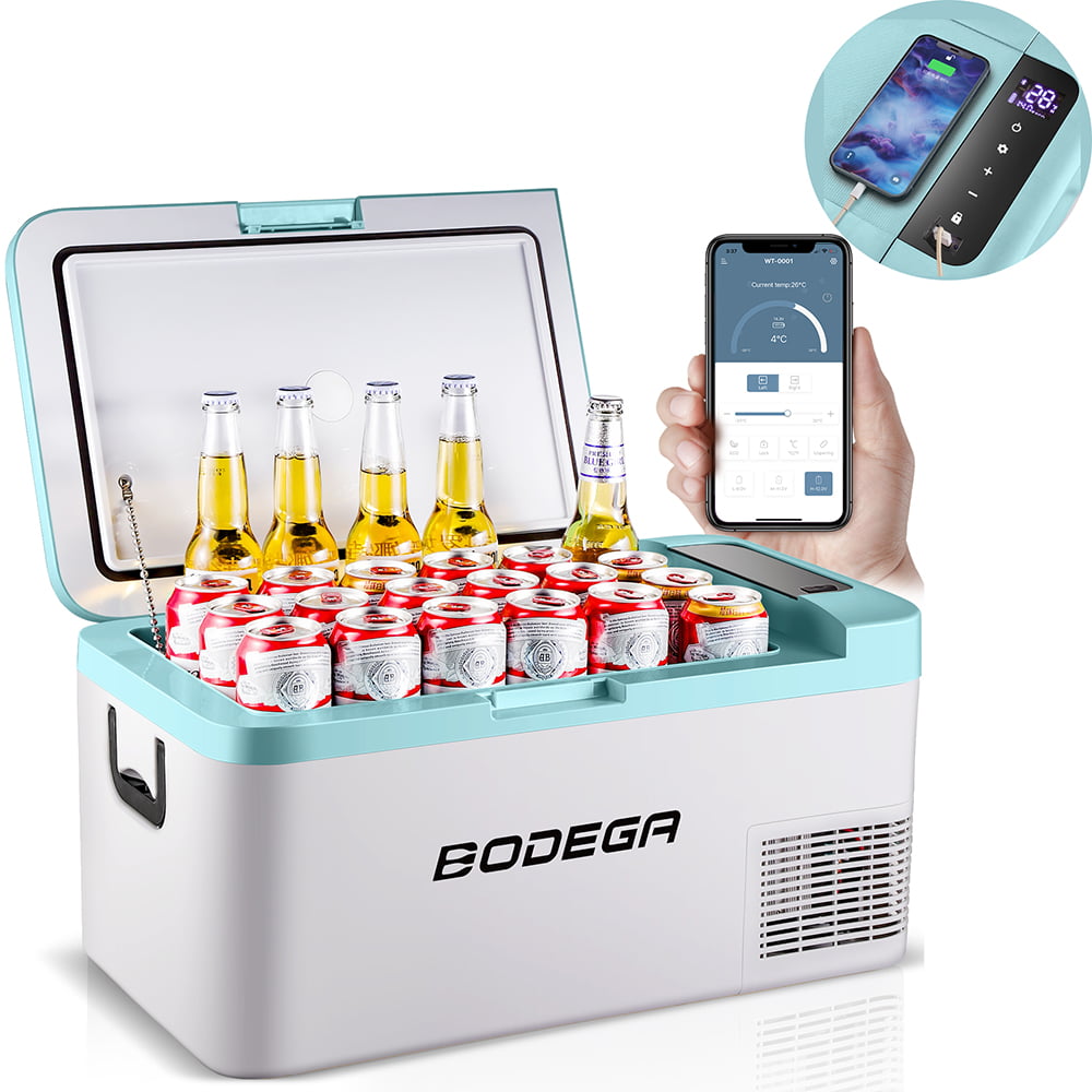 BODEGA 20 Quart Portable Car Refrigerator with Freezer and APP Control, 12/24V DC & 100/240V AC for Vehicles, Car, Truck, RV, Boat, Driving, Camping, Travel, Fishing, Picnic Outdoor and Home Use