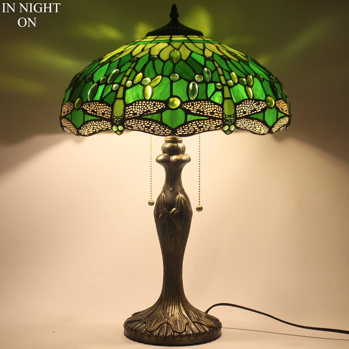  Style Table Lamp Green Stained Glass Dragonfly Bedside Lamp 16X16X24 Inch Desk Reading Light Metal Base Decor Bedroom Living Room Home Office S459 Series