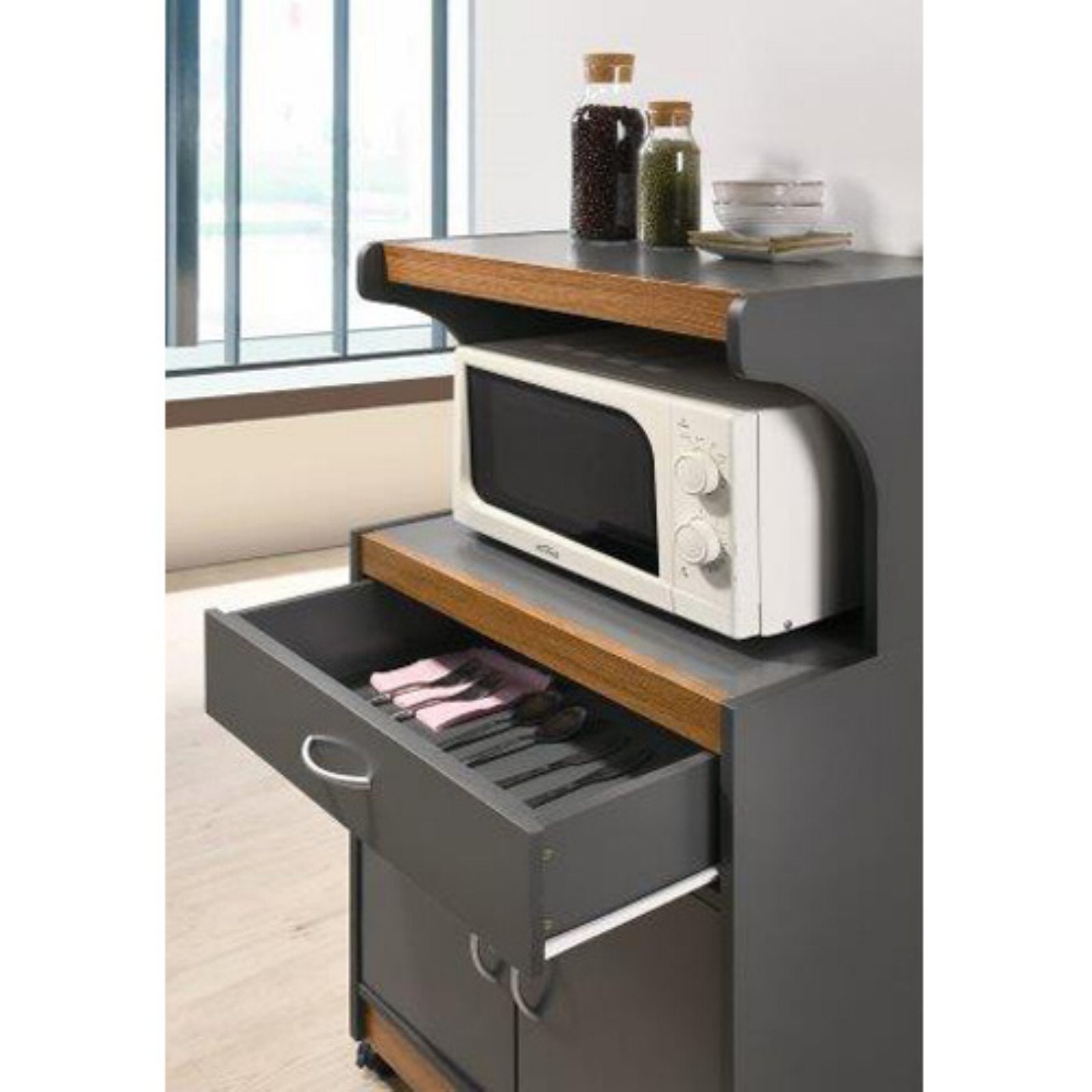 Hodedah Imports HIK72 Microwave Kitchen Cart
