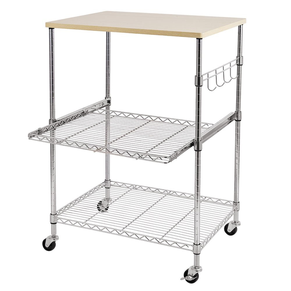 Ktaxon Kitchen Rolling Microwave Cart on Wheels， Storage Rack， Wood/Chrome